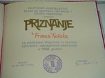 Najvišje priznanje, ki ga je katerikoli član TVD Partizan Domžale dobil v bivši Jugoslaviji in sicer priznanje Košak Francu za leto 1986
